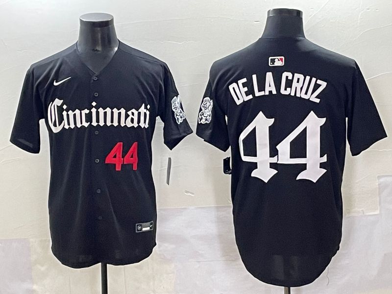 Men 2025 Cincinnati Reds #44 Delacruz Black Five generations Joint Name Nike MLB Jersey style 2